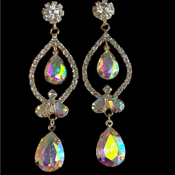 Silver Crystal Drop Earrings Wedding Bridal Bridesmaid Prom Statement Earrings - Picture 9 of 12